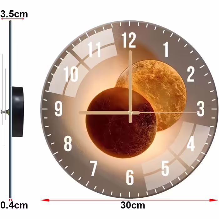 ALEENFOON Glass Wall Clock 30cm Silent No Ticking Decorative Round Wall Clock for Living Room Kitchen Bedroom Hallway Office (Moon)