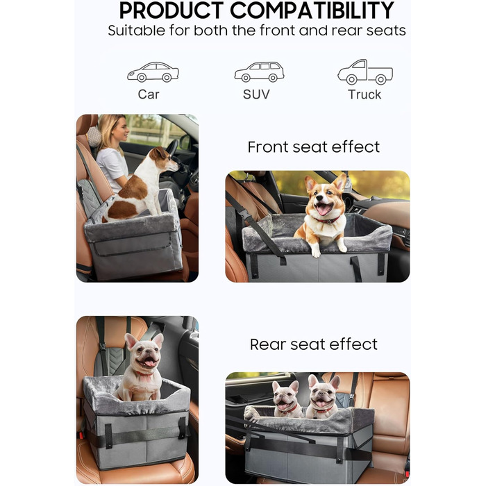 Автомобільний лежак для собак середніх порід, переноска-корзина для собак, з ременем безпеки та плюшевою подушкою, 45 кг