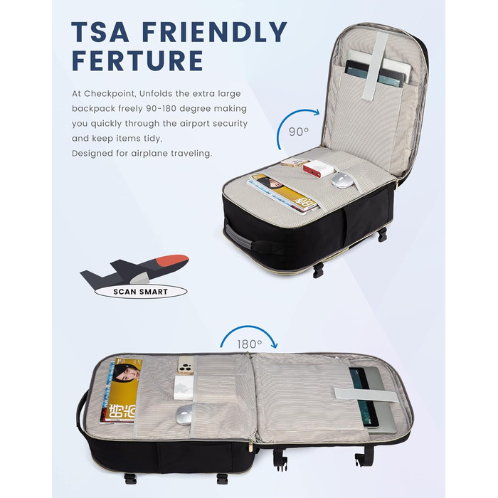 LOVEVOOK Рюкзак для ручної поклажі, 40L, для подорожей, ділових поїздок, вихідних, для ноутбука 17