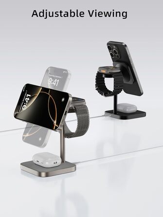 LULULOOK Qi2 Magsafe Зарядна станція 3 в 1 з алюмінію для Apple Watch та iPhone: 15W швидка зарядка для iPhone 17 Pro Max/Pro/Air/17, 5W для Apple Watch Ultra, AirPods. Титан.
