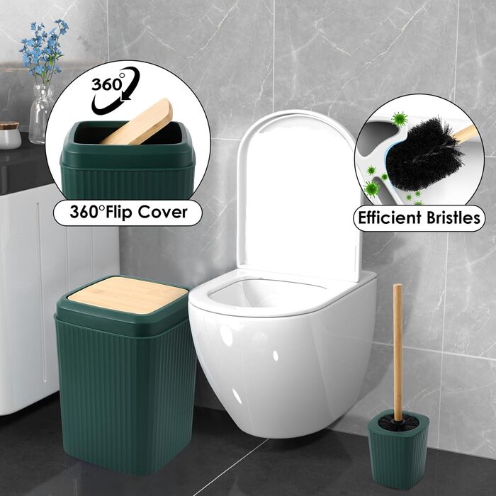 Комплект аксесуарів для ванної кімнати: душовий завіс та килимки (темно-зелений)