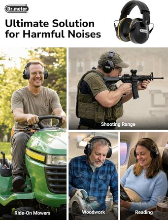 Захисні навушники Dr.meter SNR 31dB: комфортні, регульовані, для будівництва та саду (чорні)