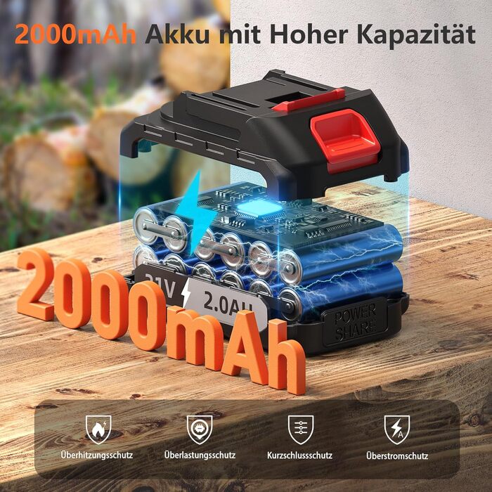 Акумуляторна міні-пила для саду та дерева 6 дюймів, 1000W безщітковий двигун, сумісна з Makita 18V, автоматичний змащувач, для обрізки гілок та дерева (1*2000mAh)