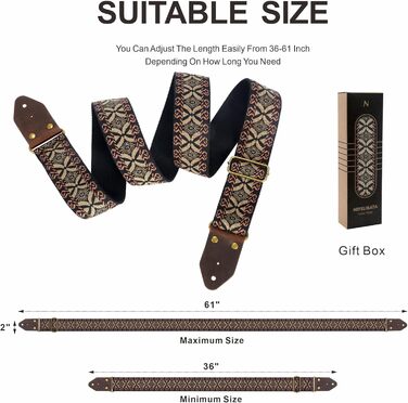 Гітарний ремінь Nefelibata з жаккардової вишивки, бавовна, з шкіряними кінцями Crazy Horse, для бас-гітари, електро- та акустичної гітари, подарунок для дітей та гітаристів (золота вишивка) Y#-золота вишивка