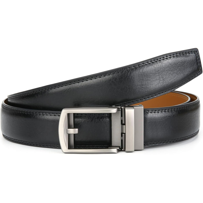 Чоловічий шкіряний ремінь на пряжці з автоматичним закриттям, 35 мм, білий, 130 см (E-schwarz)