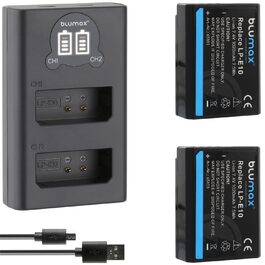 Акумулятор Blumax LP-E10 для Canon EOS 1500D/2000D/4000D + Зарядний пристрій Slim Dual USB LC-E10e (1020mAh)