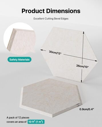 Акустичні гексагональні панелі Soundsbay для звукоізоляції стін та стелі, шумопоглинаючий спінений матеріал, бежевий, 30.5 x 25.4 x 1 см, 18 шт