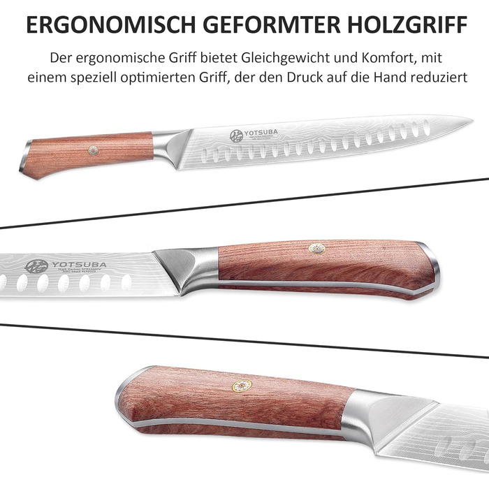 Японський кухонний ніж YOTSUBA 22 см - професійний ніж шеф-кухаря з високоякісної сталі, ергономічна ручка
