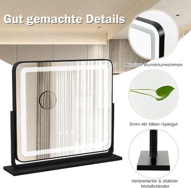 Дзеркало для макіяжу COSTWAY з підсвіткою, 3 режими світла, 5X збільшення, сенсорне керування, поворотне на 360°, 56x48 см