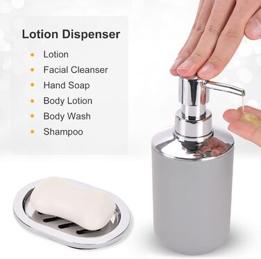 Набір аксесуарів для ванної кімнати Fixwal 8 шт. з пластику (сірий): мülleimer, тримач для зубних щіток, мильниця, диспенсер для мила, тримач для туалетного паперу, диспенсер для ватних паличок