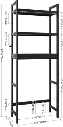 SMIBUY Toilet Shelf, Bamboo Toilet Rack, Adjustable Washing Machine Shelf, Bathroom Shelf with 3 Storage Layers, Space-Saving, Easy to Assemble (Black)