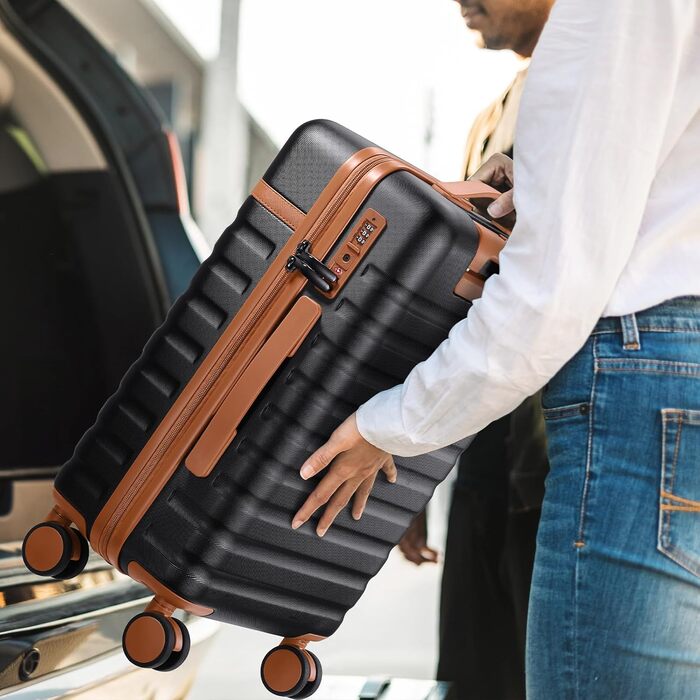 Набір валіз UKEIN 3 шт. з жорстким корпусом, для подорожей, з TSA замком, з ручним багажем, з рюкзаком та косметичкою, чорний