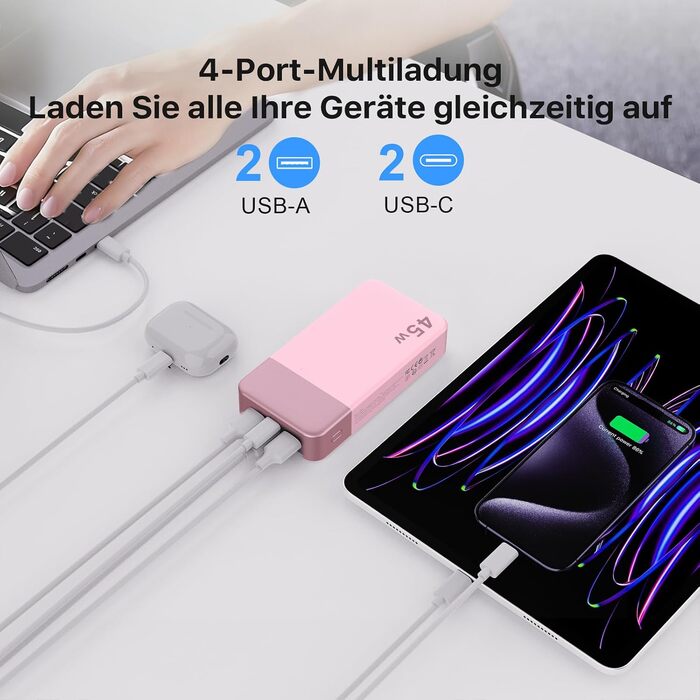 Power Bank NOBIS 20000mAh 45W Рожевий – швидка зарядка USB-C/USB-A, цифровий дисплей, для iPhone 17 S25