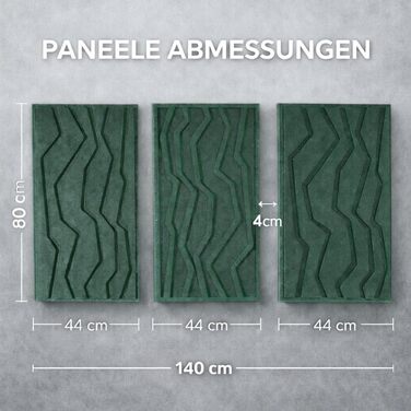 Набір акустичних панелей NIC’BRUX (3 шт.), 80x44 см, звукопоглинаючі настінні панелі з PET-фільцу для вітальні, офісу та студії, смарагдово-зелені