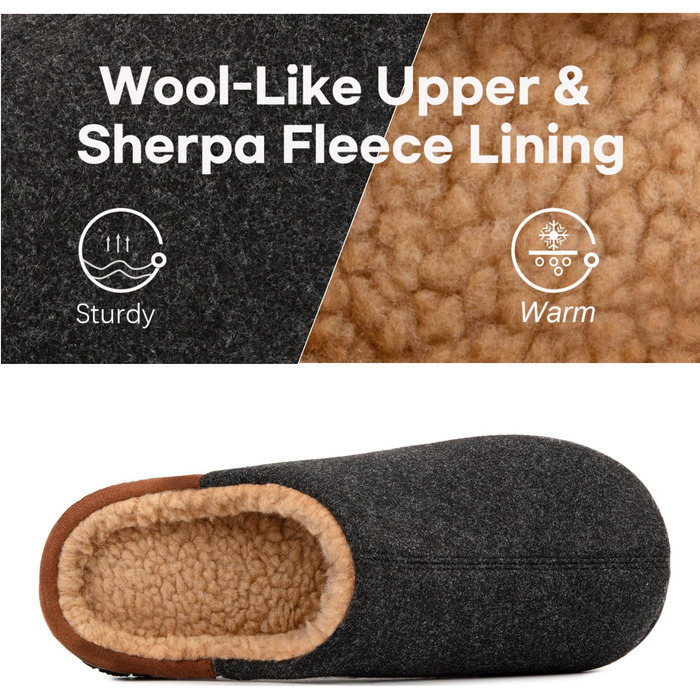 Чоловічі халати-домашні тапочки LongBay з м'якою піною Memory Foam та Sherpa-підкладкою, теплі, чорні, 43 EU