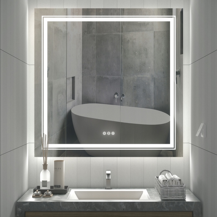 LED-дзеркало у ванну з сенсорним перемикачем, 90x90 см