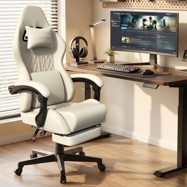 Ергономічне ігрове крісло Gaming Chair з підніжкою, регульованим нахилом спинки (90–135°), поперековою та підголівником, біле