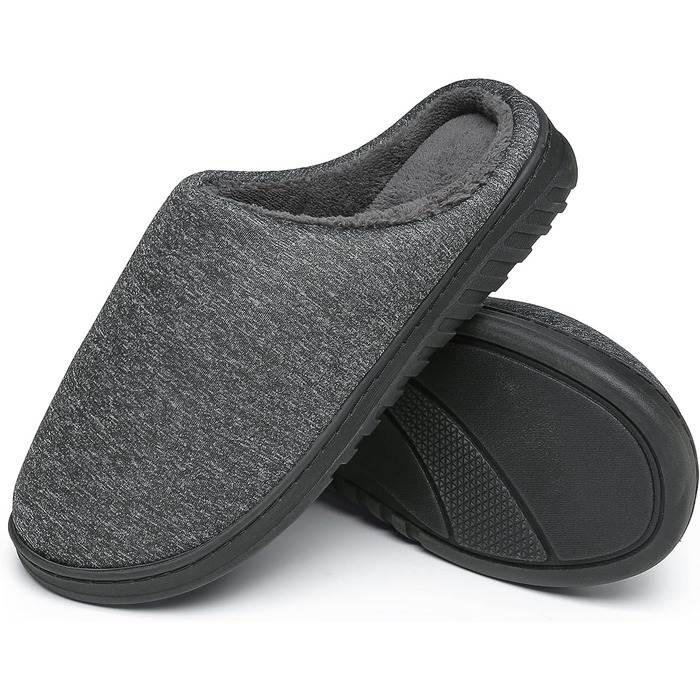 ЧайЧакс Теплі домашні тапочки з піною пам'яті для жінок та чоловіків, бавовна, 46/47 EU, чорний/сірий