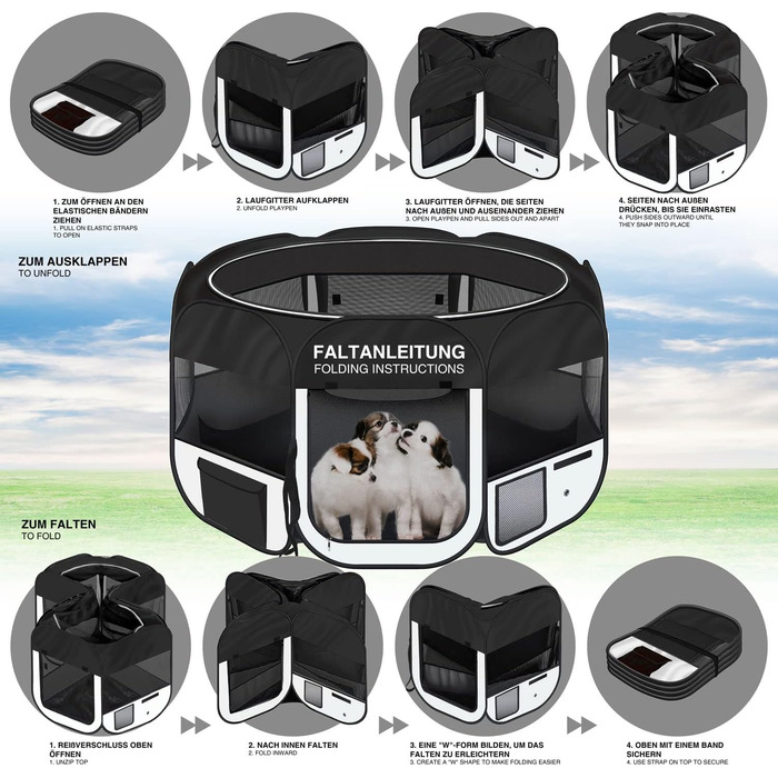 All Pets United Playpen - Large Pet Enclosure for Dogs, Cats, Rabbits & Small Animals - Indoor/Outdoor Use (Black & Beige)