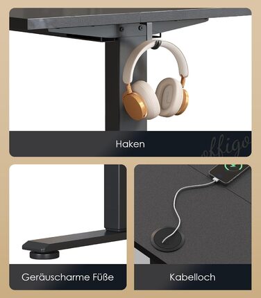 OffiGo Height Adjustable Electric Standing Desk - Ergonomic Computer Desk with Memory Function - Modern White Standing Desk for Home & Office (120x54cm)