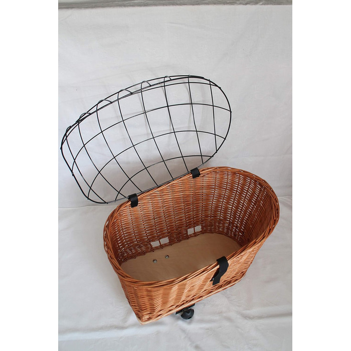Корзина для велосипеда на багажник з плетеної лози з металевою сіткою та подушкою, XL або XXL. Без подушки - XXL