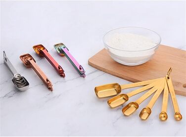 6-Piece Measuring Spoon Set for Teaspoons, Coffee, Sugar, Cake, Baking, Gold Measuring Cups, Kitchen Measuring Spoons, Baking Utensils (Color: A Silver) (B Gold)