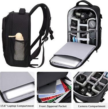 Водонепроникний рюкзак для фотоапарата: камера, DSLR, SLR, об'єктив, штатив, аксесуари, чорний