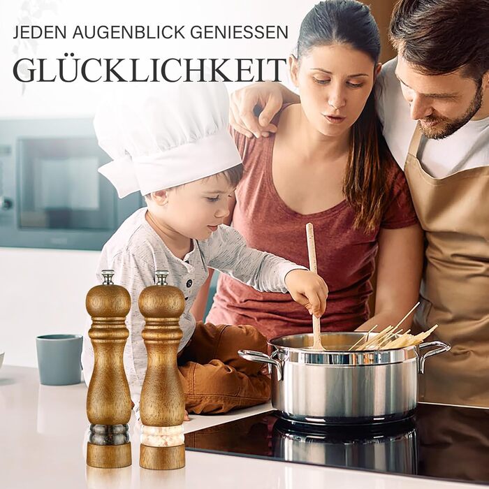 Набір для солі та перцю Jepsen: ручні млини з дерева, наповнювані, з регульованим керамічним ядром, 2 шт.