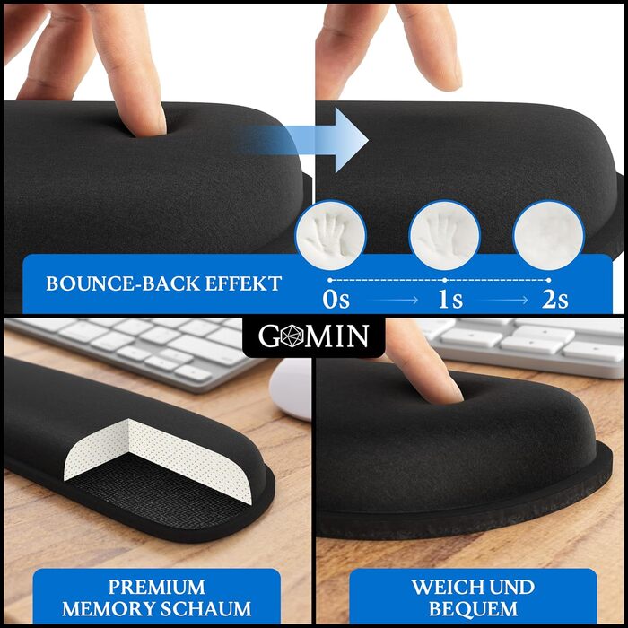 Підставка для зап'ястя Gomin - ергономічна, з Memory Foam, протиковзка, для миші, ноутбука, комп'ютера, геймінгу, клавіатури