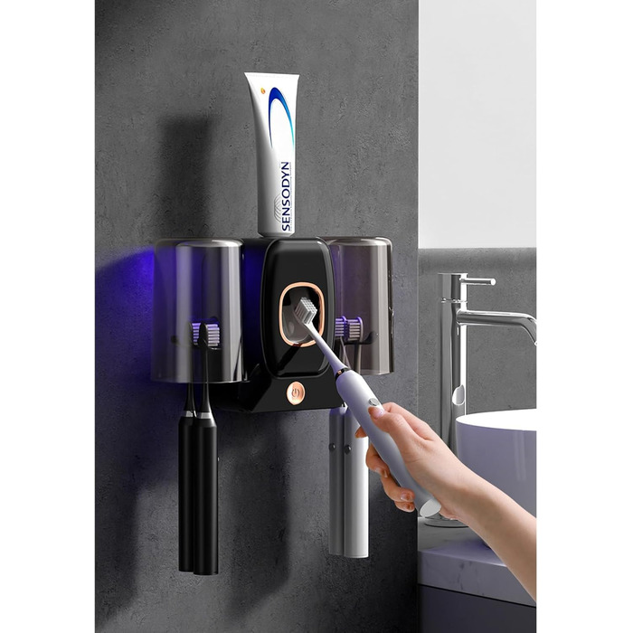 Інтелектуальний стерилізатор для зубних щіток з вентилятором, сушкою та підставкою на стіну (Чорний)