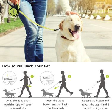 Висувна поводок для собак, 5 м, міцний поводок-рулетка з неслизькою ручкою та кнопкою швидкого гальмування, для великих собак до 50 кг, (зелений)