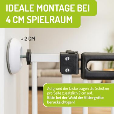 Захисний бар'єр BOMI Mira для дверей | Бар'єр для котів з люком | Ідеальний бар'єр для собак, котів та цуценят | Металевий бар'єр для собак у квартиру, білий | Ширина: (захисні накладки на стіну (2 круглі та 2 кутові))