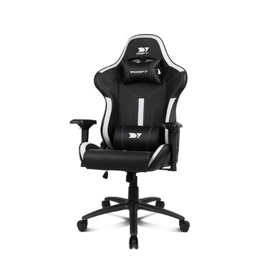 Професійне ігрове крісло DRIFT GAMING DR350 ергономічне, з 4D-підлокітниками, подушками під поперек та шию, нахил 135°, безшумні колеса, чорно-біле