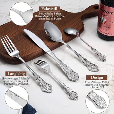Набір столових приборів 20 предметів Vintage Palast з нержавіючої сталі на 4 особи, поліровані, для посудомийної машини, сріблясті