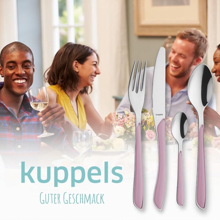 Набір столових приборів Kuppels Prisma для 6 осіб з нержавіючої сталі, 24 шт. | Столовий прибор з пластиковими ручками кольору старорожевого | Нержавіючий, для миття в посудомийній машині