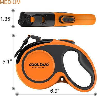 Висувна поводок для собак, 4.6 м, для собак малих, середніх та великих порід (до 110 кг), міцний, з гальмом в один клік, зелений (Medium, помаранчевий/червоний у вигляді зигзагів)