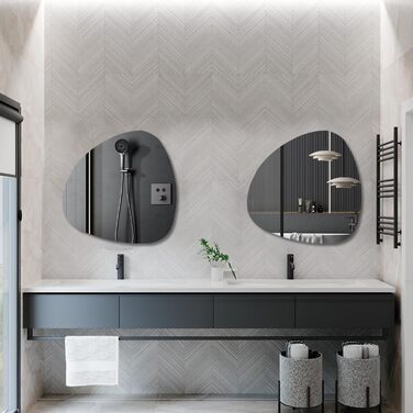 Дзеркало Boromal Spiegel чорне 40x60 см з металевим обрамленням для ванної, туалету, спальні (80x80 см, асиметричний стиль C)