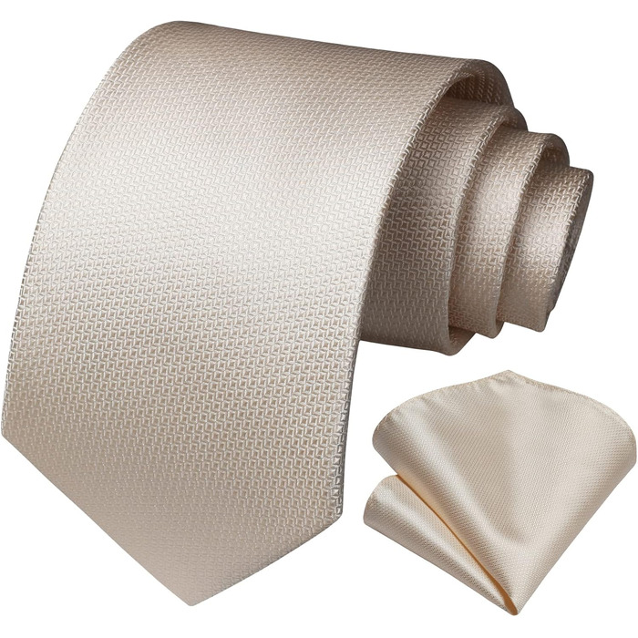 HISDERN Комплект краватки та нагрудного хустинки в клітинку для чоловіків, формальний стиль, класичний, для весілля, бежевий