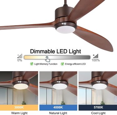 Стеляний вентилятор Reiga з підсвічуванням, 165 см, масивне дерево для зовнішнього використання IP44, диммована LED-лампа та DC-двигун, сумісний з Alexa & Google Home з пультом керування, дерев'яні лопаті, колір: коричневий