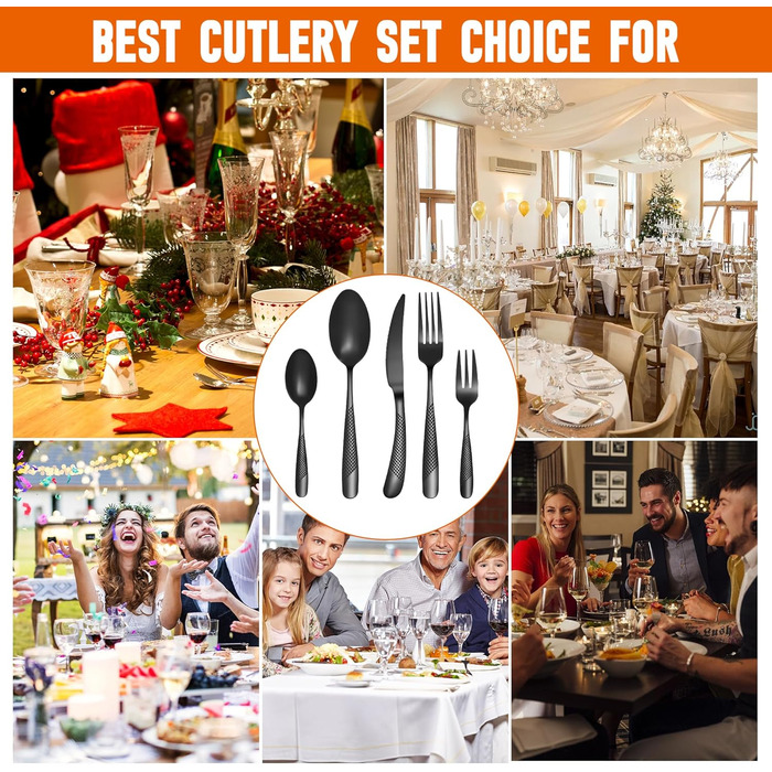 Набір столових приборів FANTICDE на 4 особи, 20 предметів, нержавіюча сталь, чорний матовий, з ножем, виделкою, ложкою, преміум-якість, для посудомийної машини