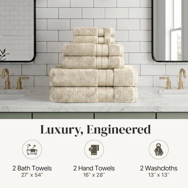 Набір рушників Amrapur Spun Loft (6 шт) з гребенчатої бавовни, суперпоглинаючі та м'які, 600 г/м², колір пісочний (Sand)