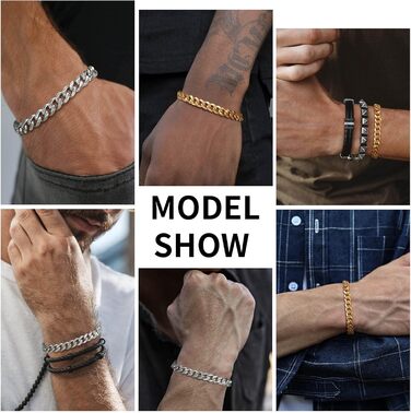 Чоловічий браслет TempBeau на руку: 4/5 шт. з нержавіючої сталі, 19/21 см, ланцюжок-панцир, стильний аксесуар для чоловіків, подарунок для тата/друга
