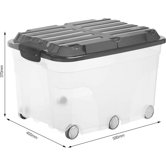 Rotho Roller 6 2-piece storage box set, 57l with lid and wheels, plastic