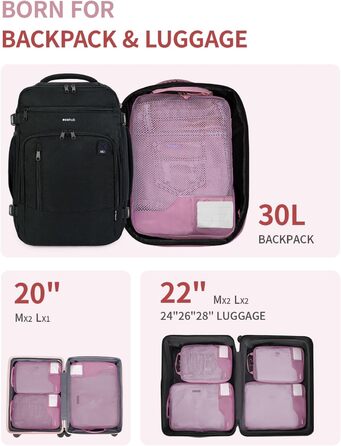 Органайзери для валізи ECOHUB (4 шт.) з мішком для одягу, набір екологічних пакувальних кубів для рюкзака та валізи, зелений/рожевий