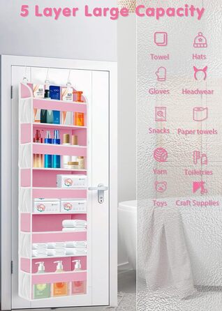 Органайзер на двері 5-ти секційний, складний, рожевий (2 шт) - для ванної, дитячої, кемпінгу