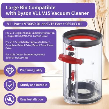 Замінний контейнер для пилососів Dyson V11, V15, SV14, SV15, SV17, SV22 (оригінальні запчастини No.970050-01 та 965443-01)
