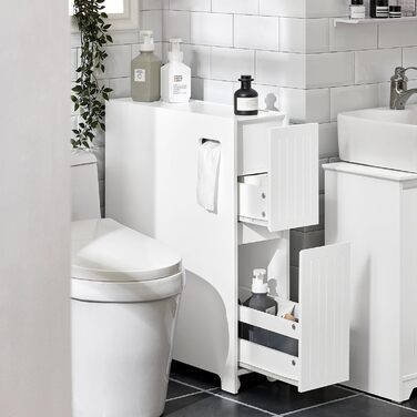 SoBuy BZR111-W Niche Shelf 20cm with Wheels Kitchen Shelf Niche Cart Roll Cart Niche Cabinet Narrow Shelf Toilet Paper Storage Bathroom Furniture White WxHxD approx. 20x75x60cm