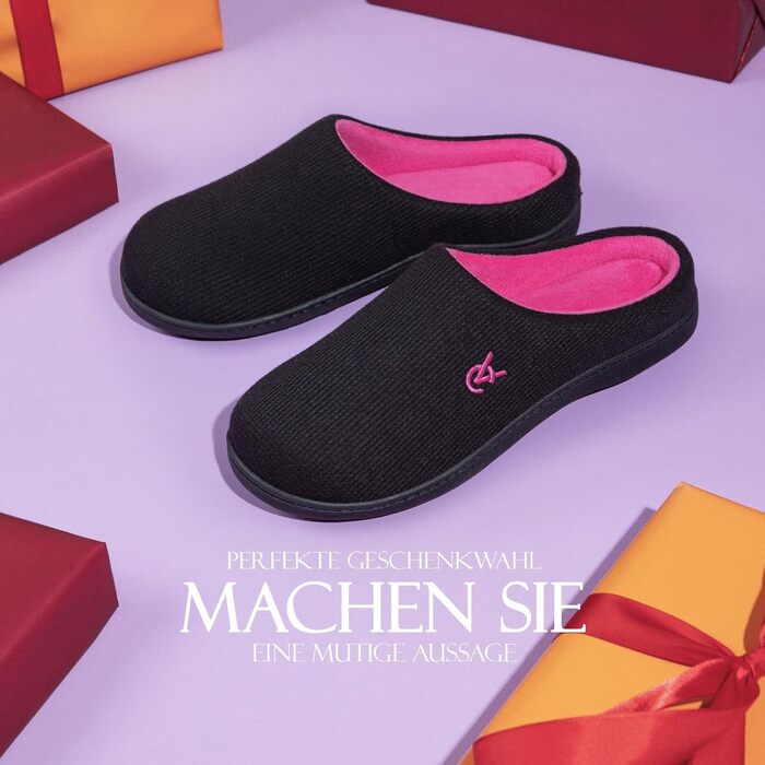 В'язані домашні тапочки VeraCosy для жінок, двоколірні, м'які, зручні, з піною Memory, антиковзкі, чорно-фуксія, 38/39 EU