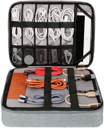 Органайзер для кабелів - сумка-організатор для аксесуарів електроніки, чохол для подорожей (28.5 x 23 x 6 см), сірий