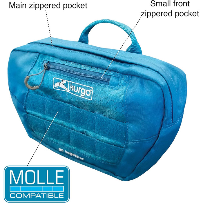 Фляга для собак Kurgo RSG, знімний чохол, сумісна з MOLLE, кріплення для службового нашийника, блакитна, універсальний розмір (сумка на сидіння, чорна)